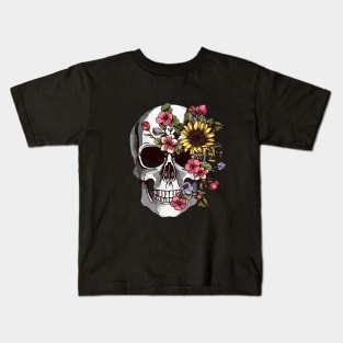 floral skull, cool skull, skull mask face Kids T-Shirt